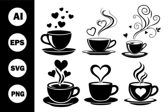 Download Coffee Cup with Heart Steam Vector Set - Coffee Collection